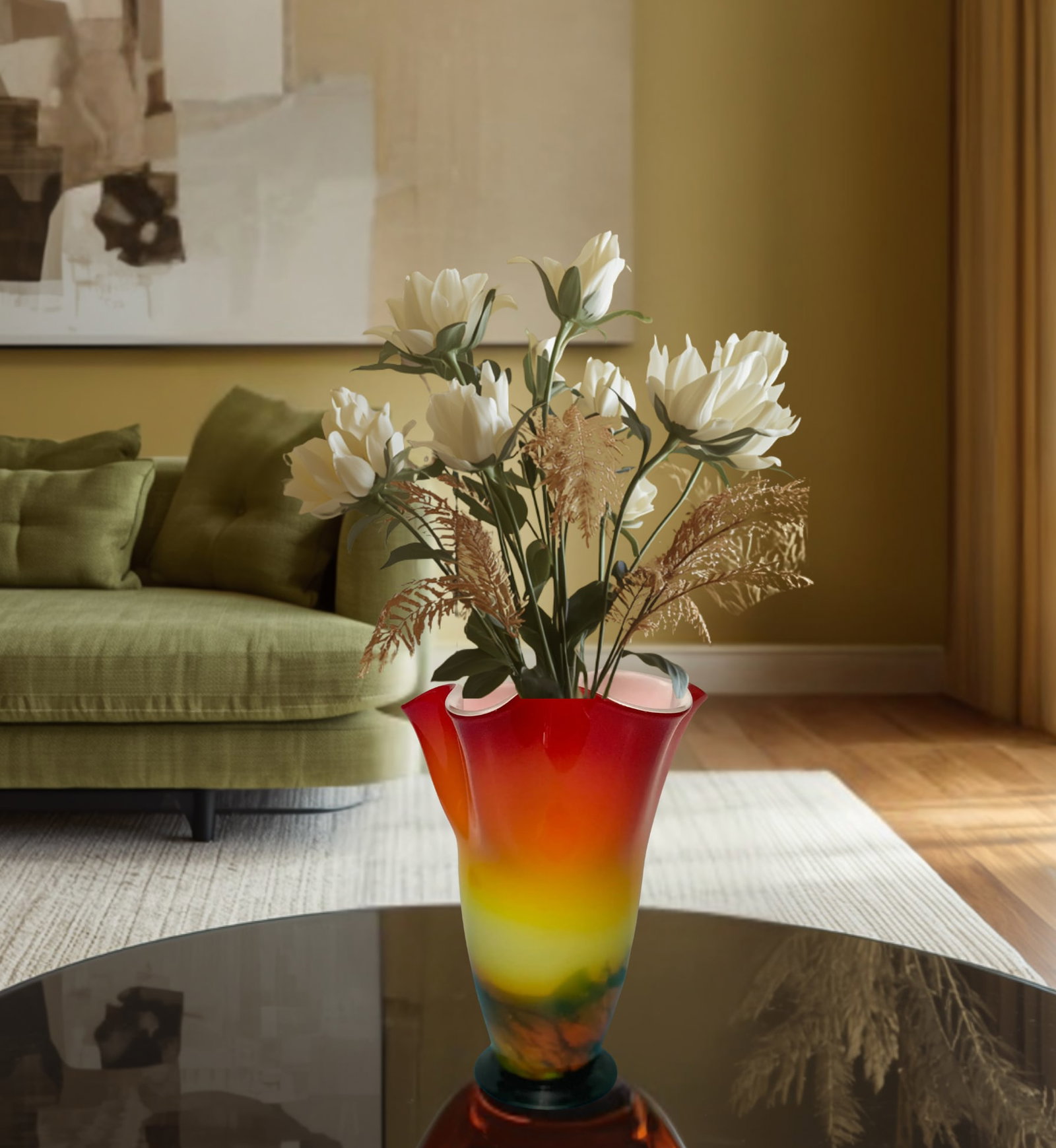 Murano Sunburst of Colors Art Glass Fazzoletto Vase - 4