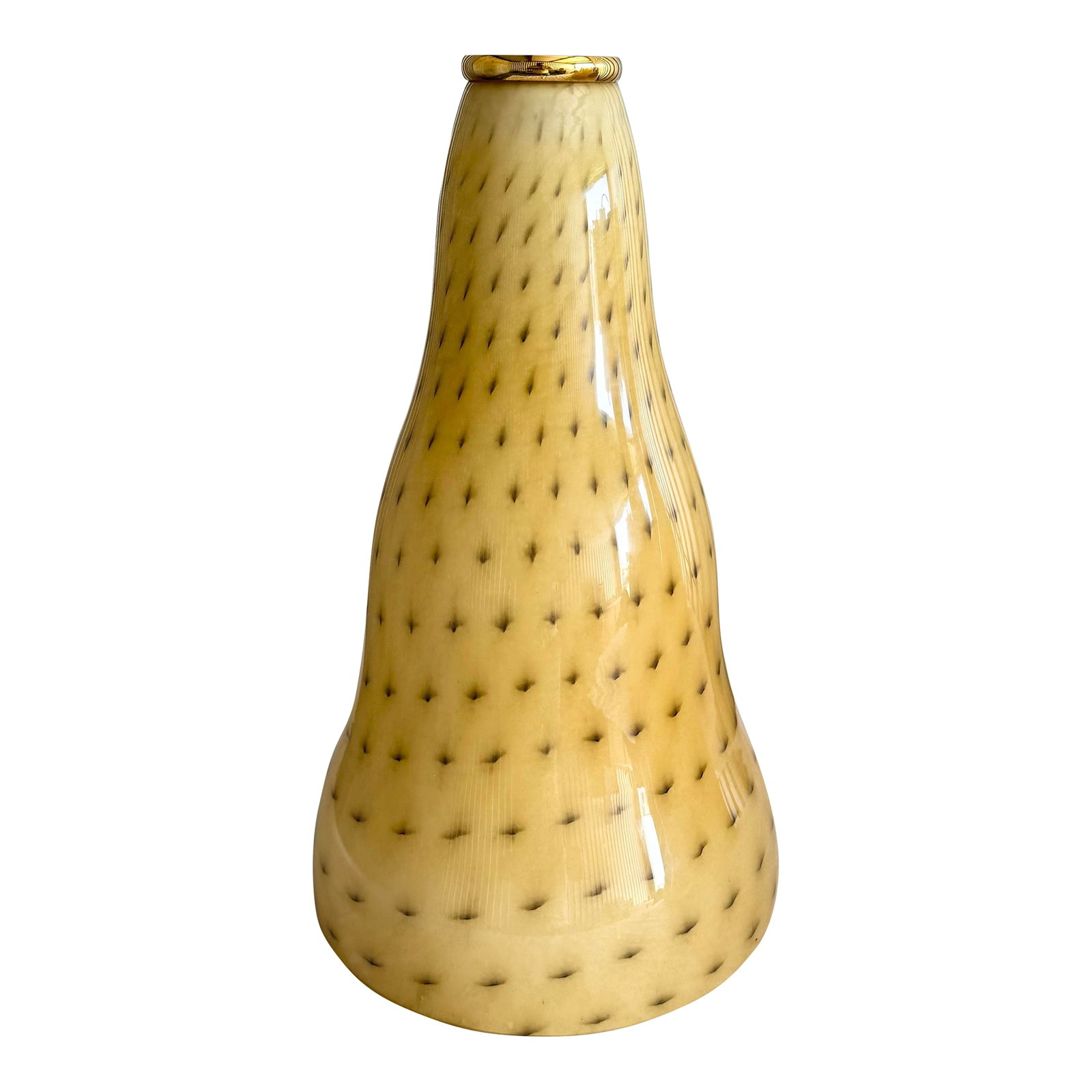 Vintage Italian Glass Pendant Lamp Shade by Toso & Massari for Leucos: A striking Italian pendant lamp shade attributed to Toso & Massari for Leucos, showcasing the artistry of Murano glassmaking. The sculptural, tapering form is rendered in a warm amber tone, delicately