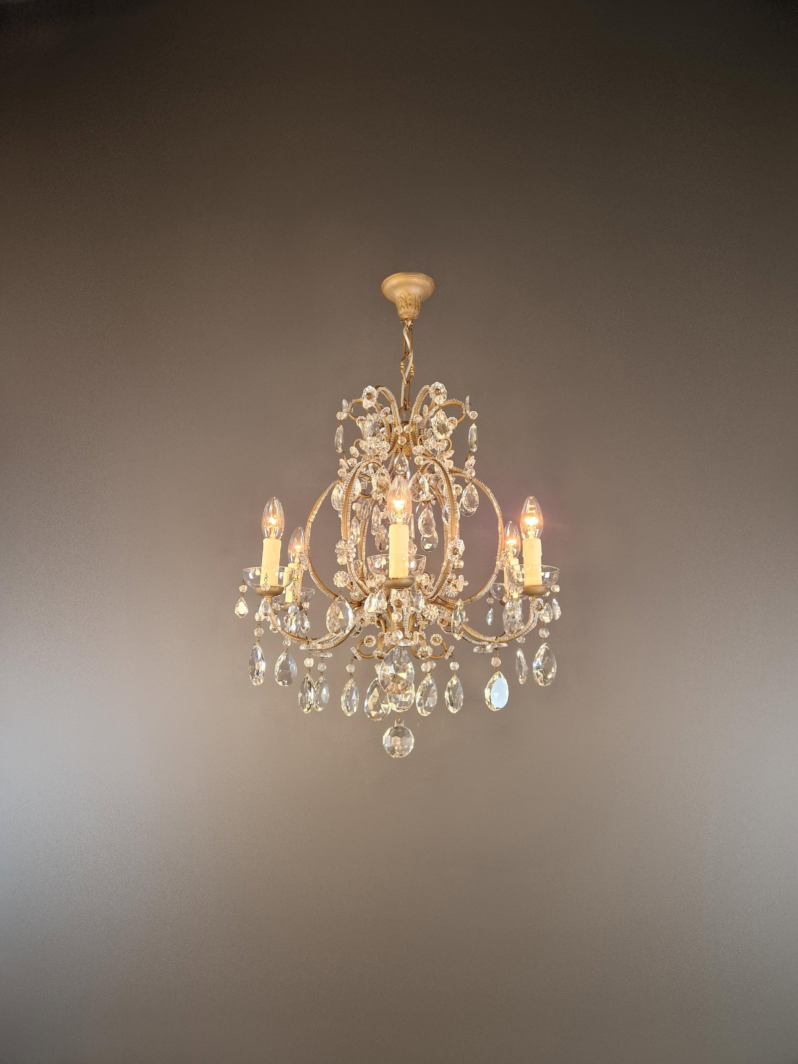Antique French Louis XVI Style Chandelier Restored Crystal Drops Brass - 6