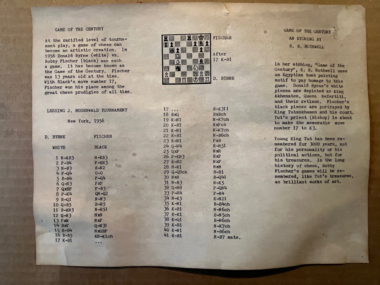 1950s E.B. Rothwell "Game of the Century" Signed Etching 61/75 Bobby Fischer Chess - 2