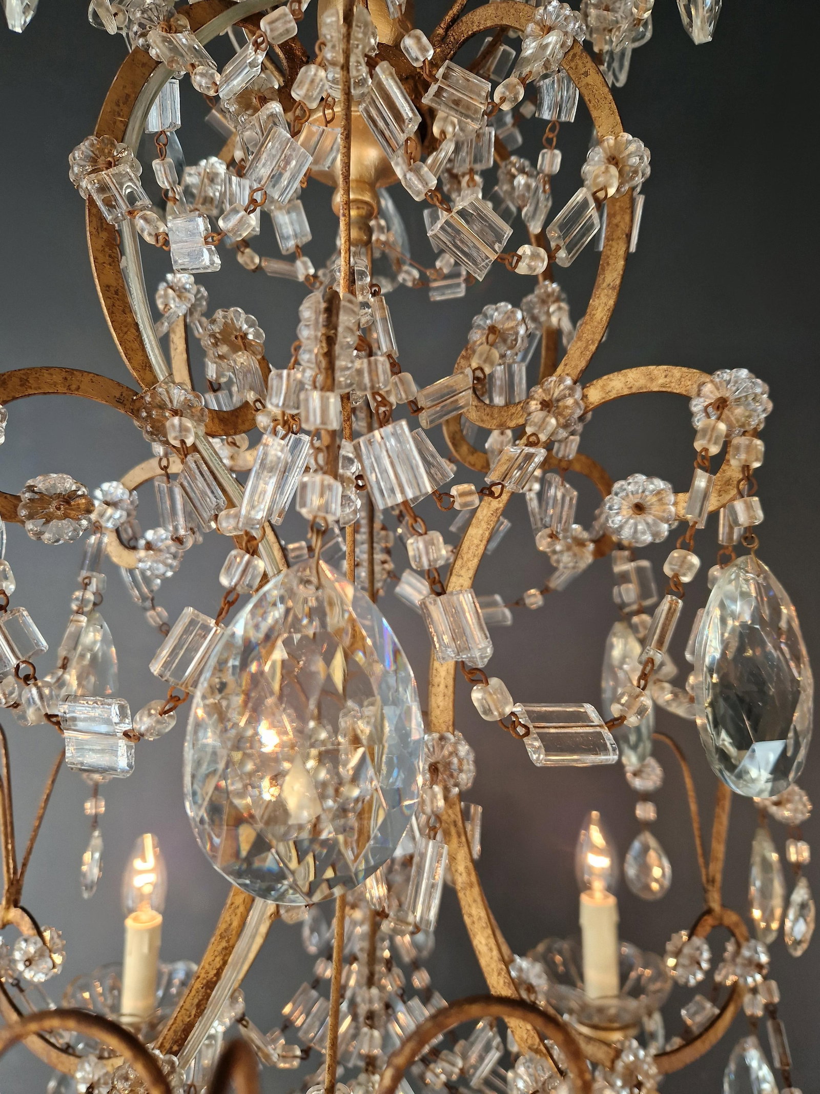 Late 19th Century Large Crystal Rustic Antique Chandelier Classic Traditional Solid Wide Glass - 10