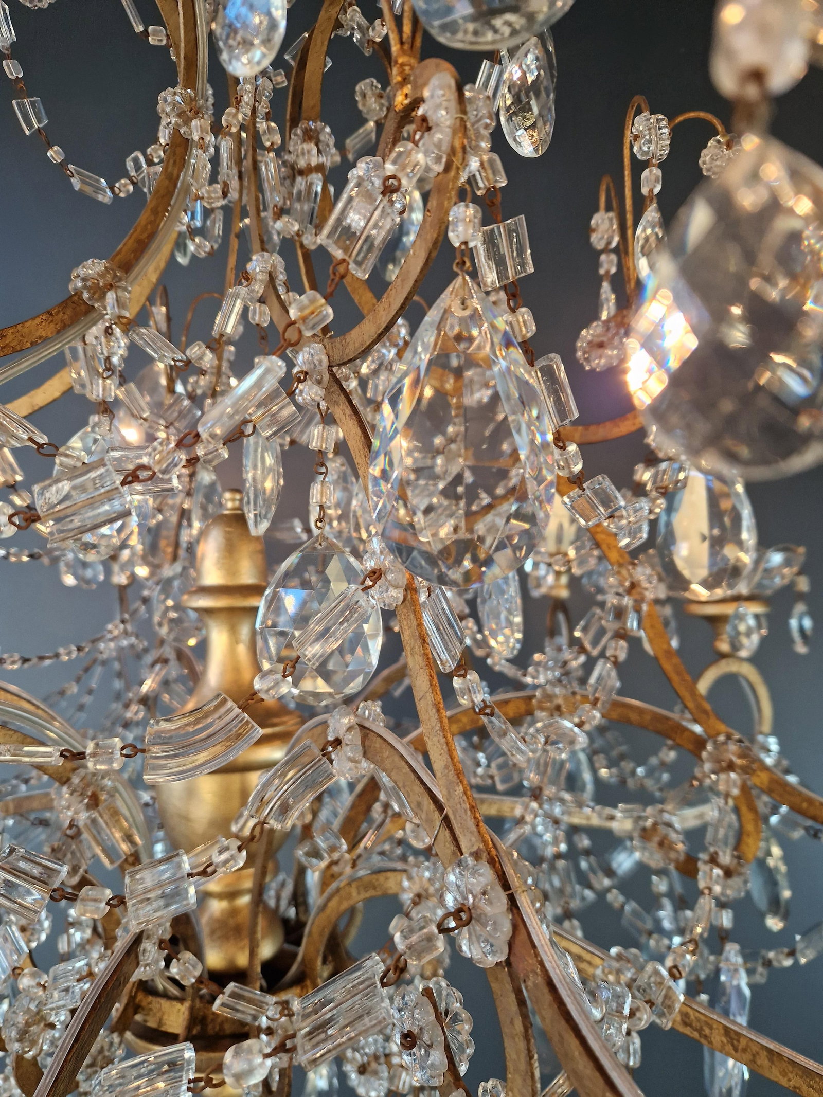 Late 19th Century Large Crystal Rustic Antique Chandelier Classic Traditional Solid Wide Glass - 11