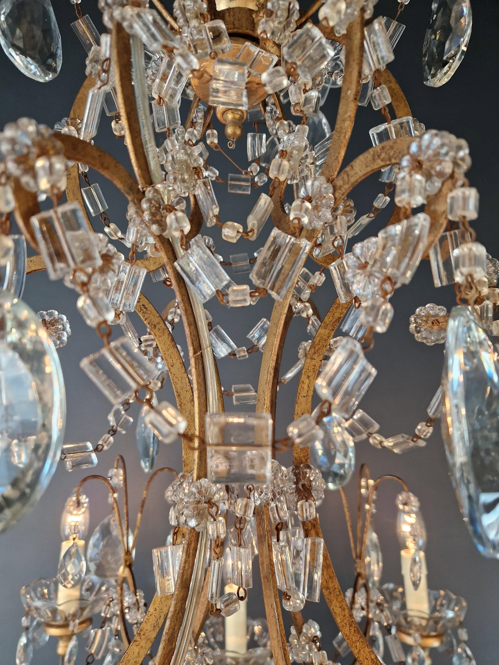 Late 19th Century Large Crystal Rustic Antique Chandelier Classic Traditional Solid Wide Glass - 12