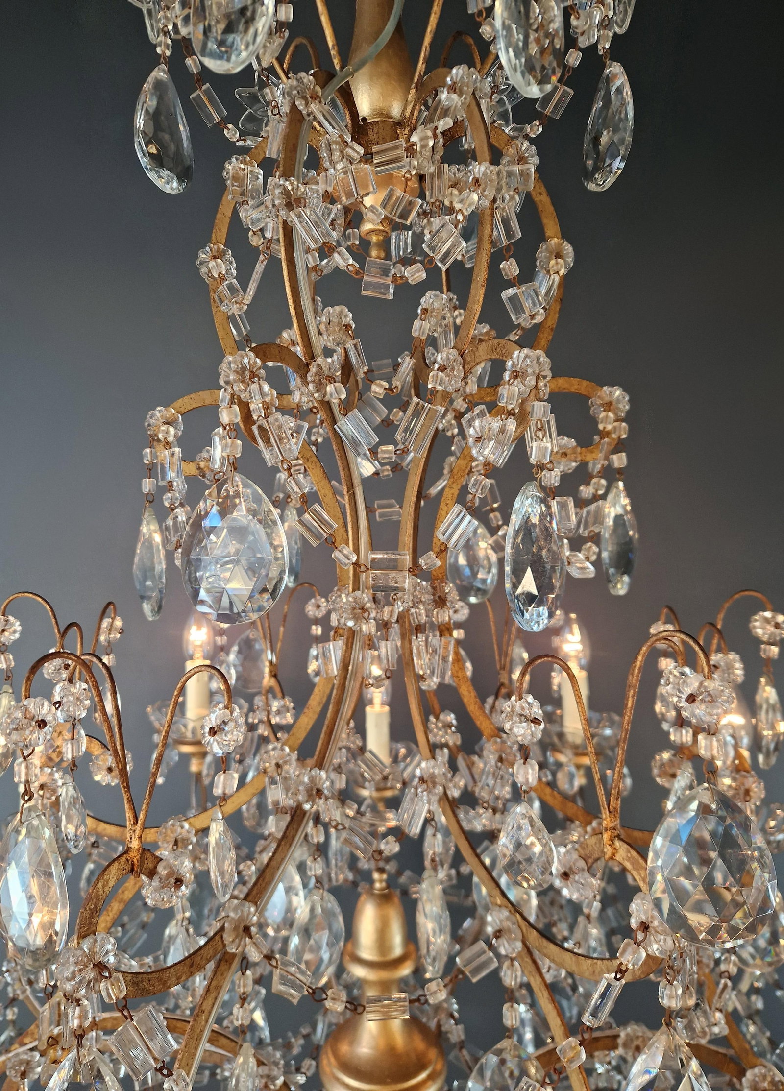 Late 19th Century Large Crystal Rustic Antique Chandelier Classic Traditional Solid Wide Glass - 13