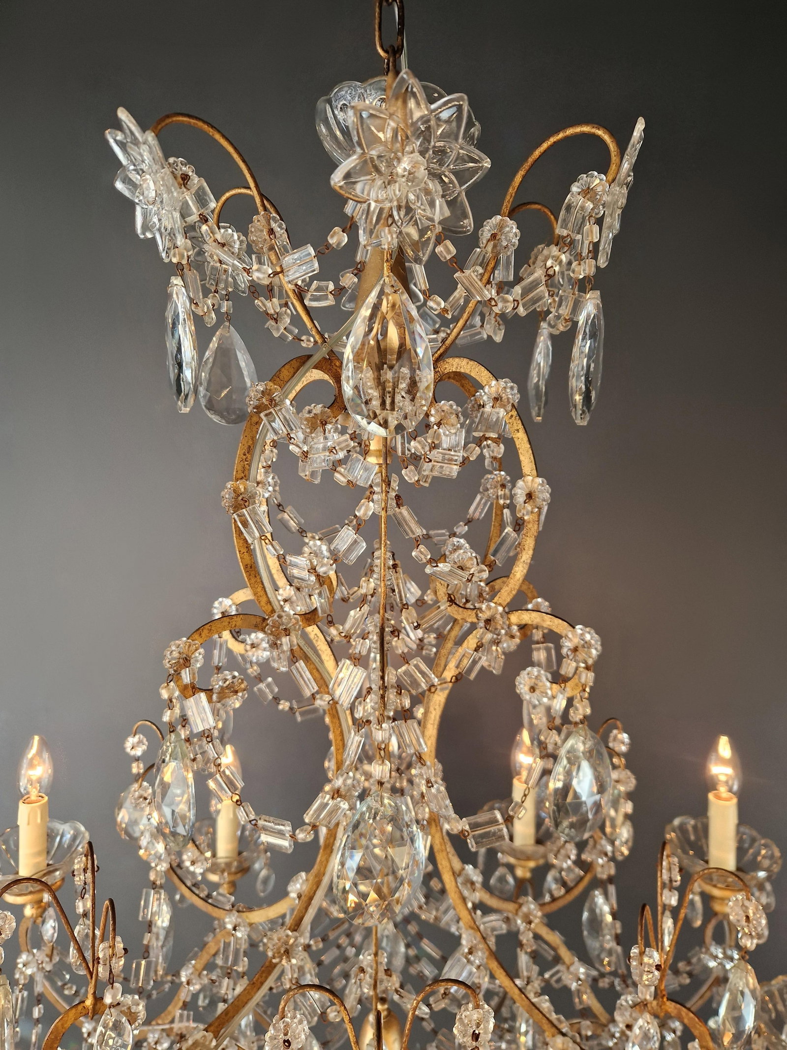 Late 19th Century Large Crystal Rustic Antique Chandelier Classic Traditional Solid Wide Glass - 14