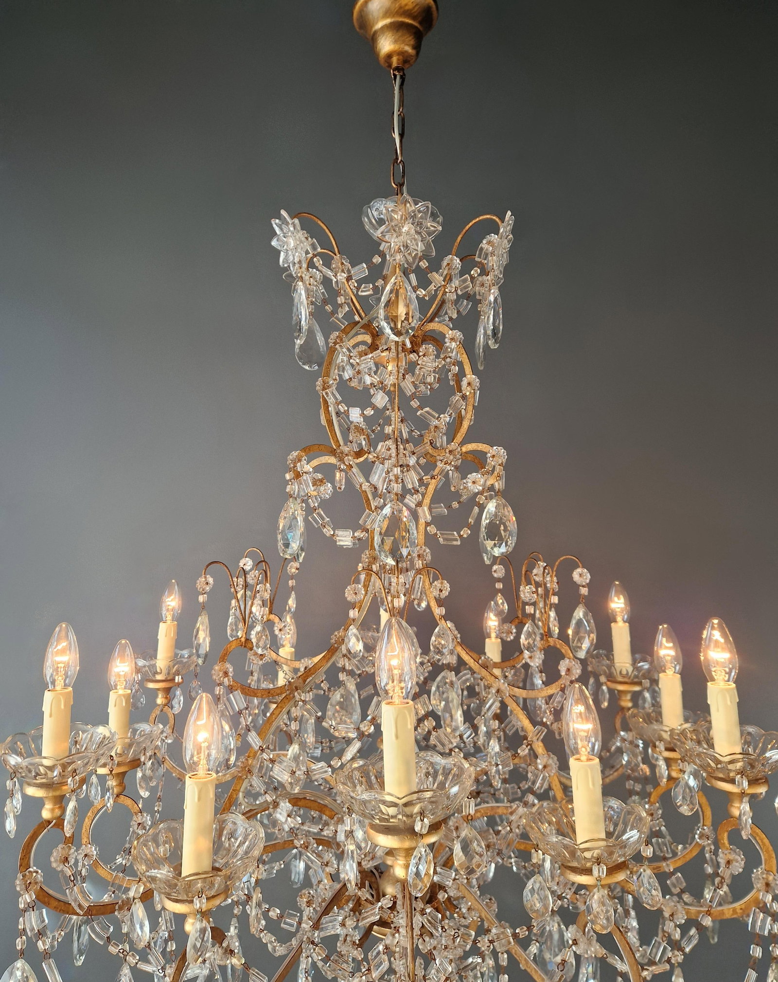 Late 19th Century Large Crystal Rustic Antique Chandelier Classic Traditional Solid Wide Glass - 15