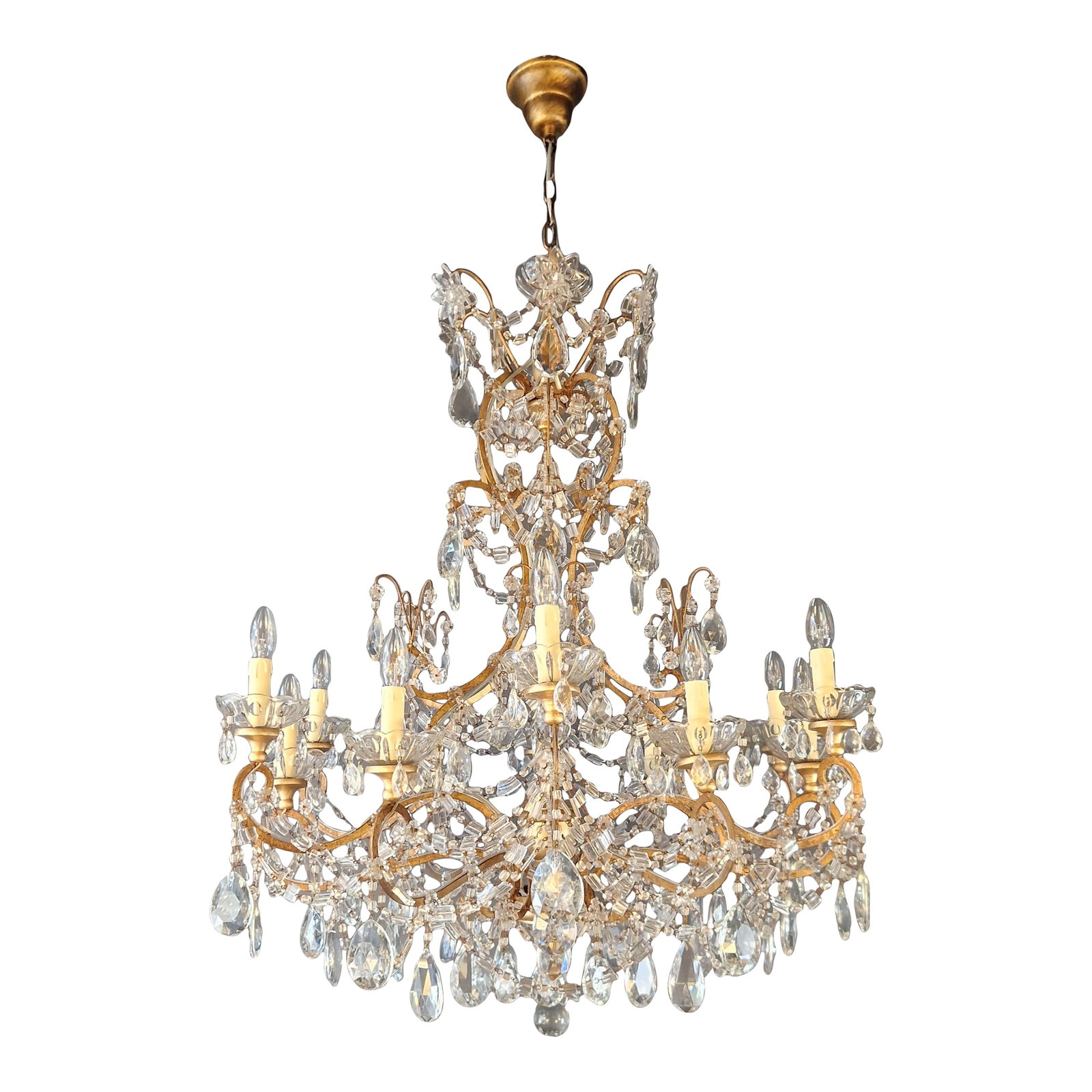 Late 19th Century Large Crystal Rustic Antique Chandelier Classic Traditional Solid Wide Glass: A magnificent antique Art Nouveau crystal chandelier. Carefully restored and ready for immediate use, this piece is a true eye-catcher for any elegant interior. Dimensions: Overall height: 145 cm (hei