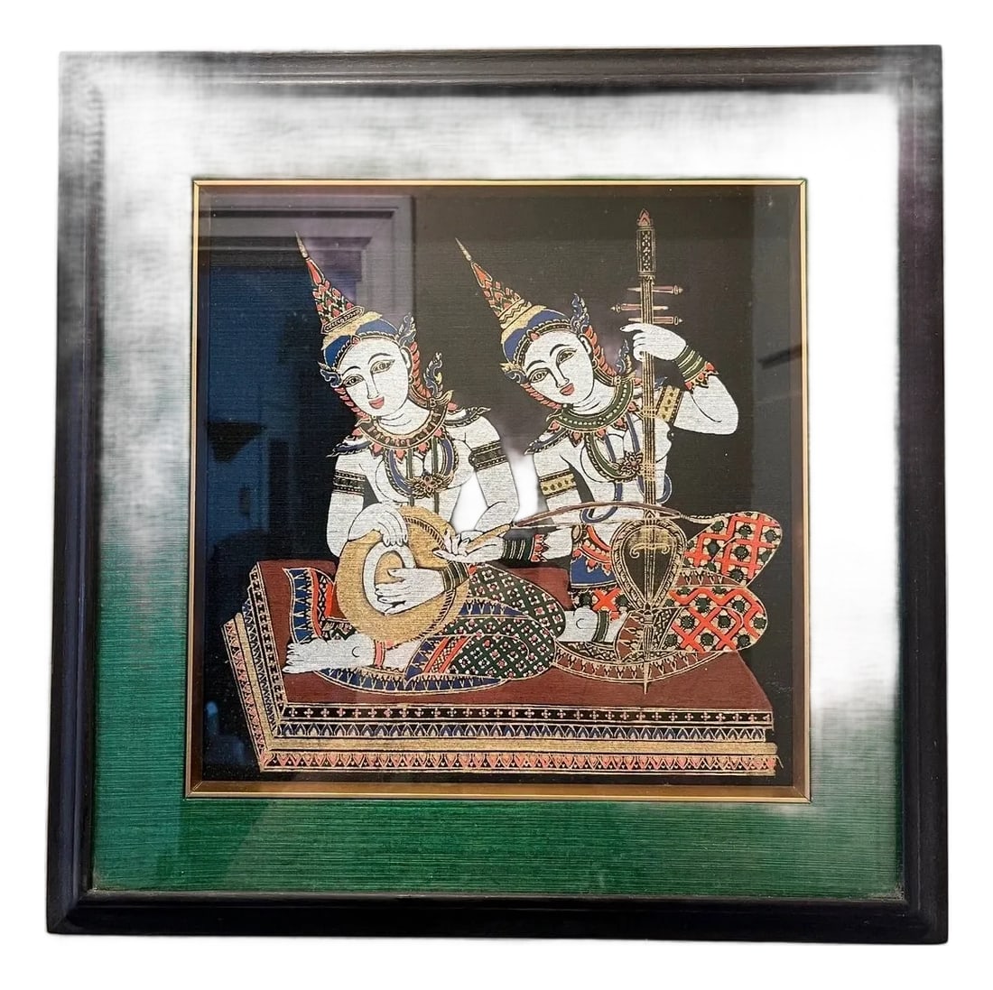 Vintage Thai Silk Painting Framed Musicians Playing Saw Sam Sai & Gong Wong 16" (1 of 7)