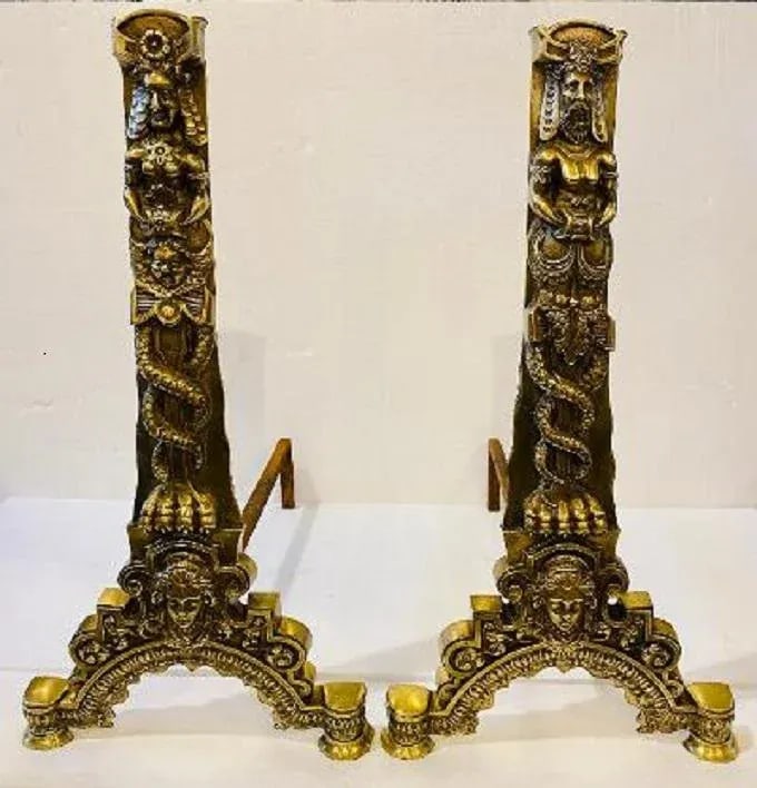Antique Brass Andirons - 10