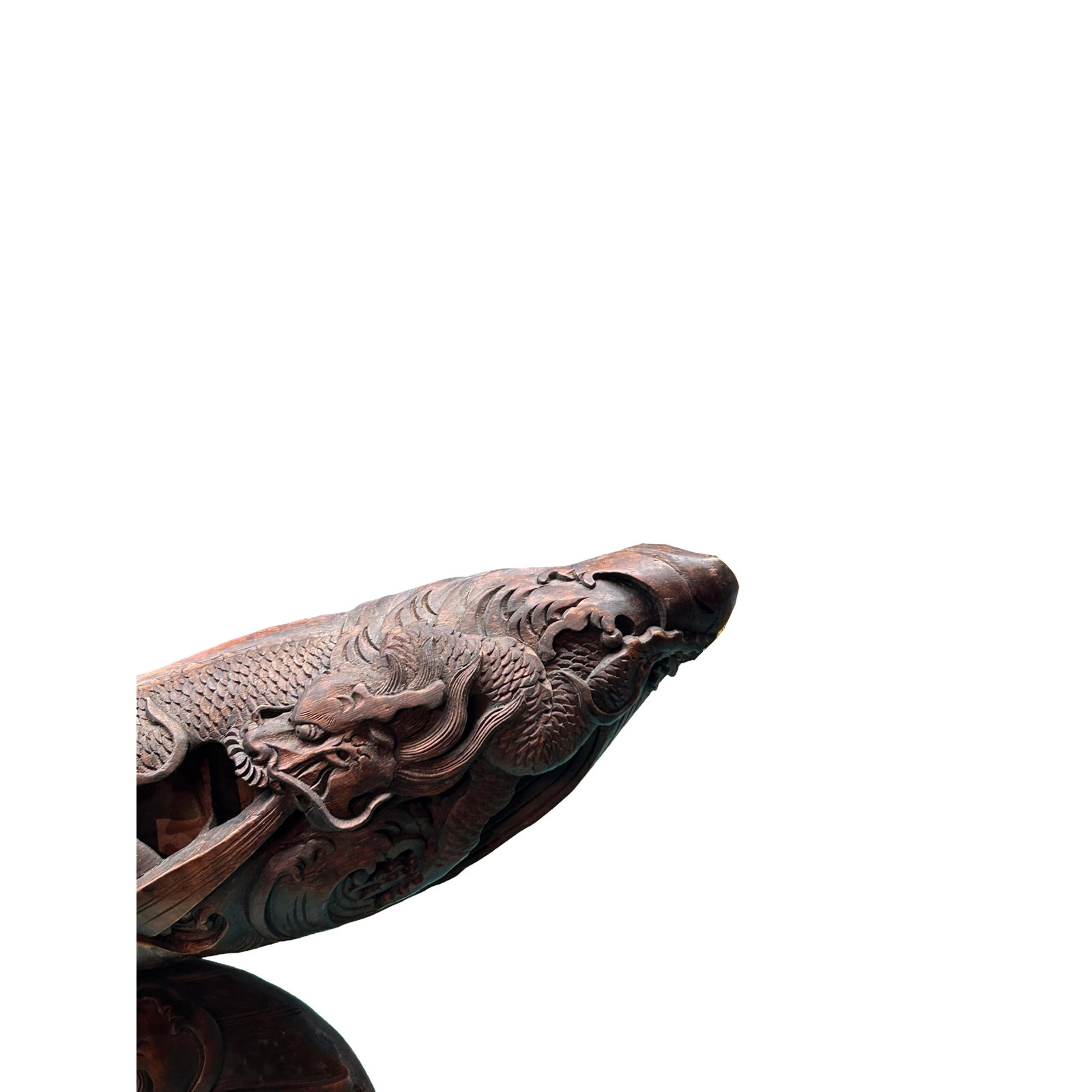 Vintage Chinese Bamboo Carved Dragon Theme Boat Shape Display Art Figure - 2