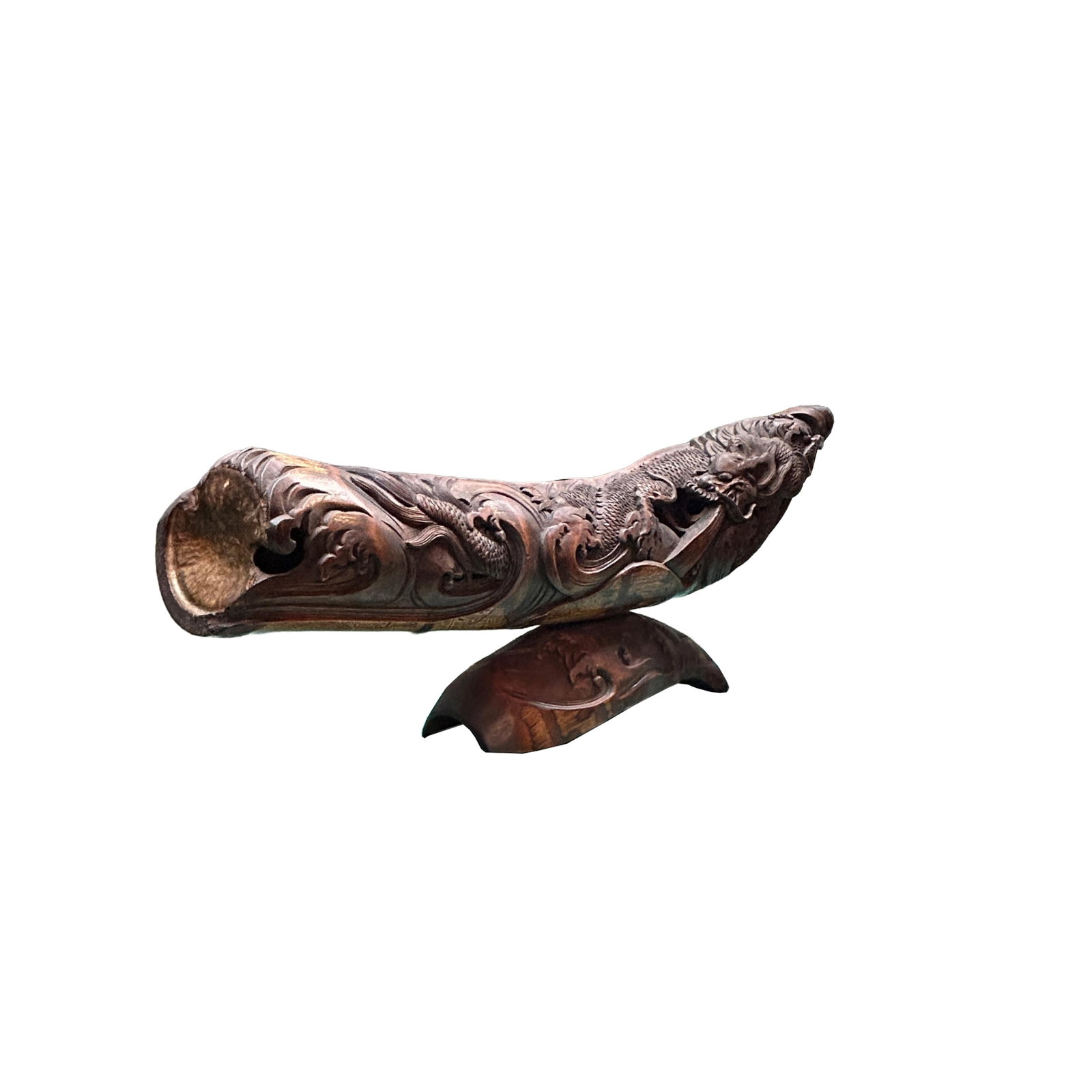 Vintage Chinese Bamboo Carved Dragon Theme Boat Shape Display Art Figure - 3