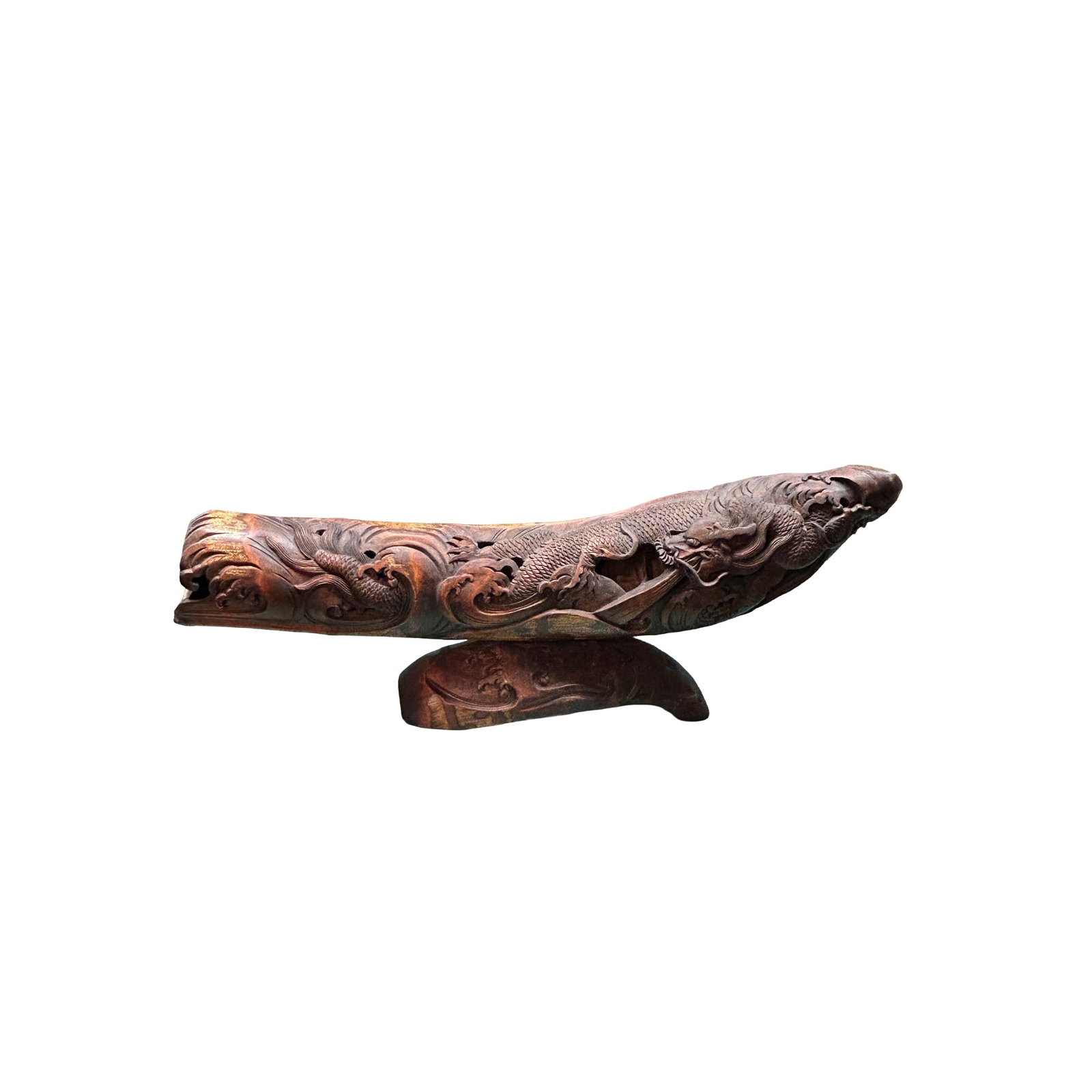 Vintage Chinese Bamboo Carved Dragon Theme Boat Shape Display Art Figure - 4