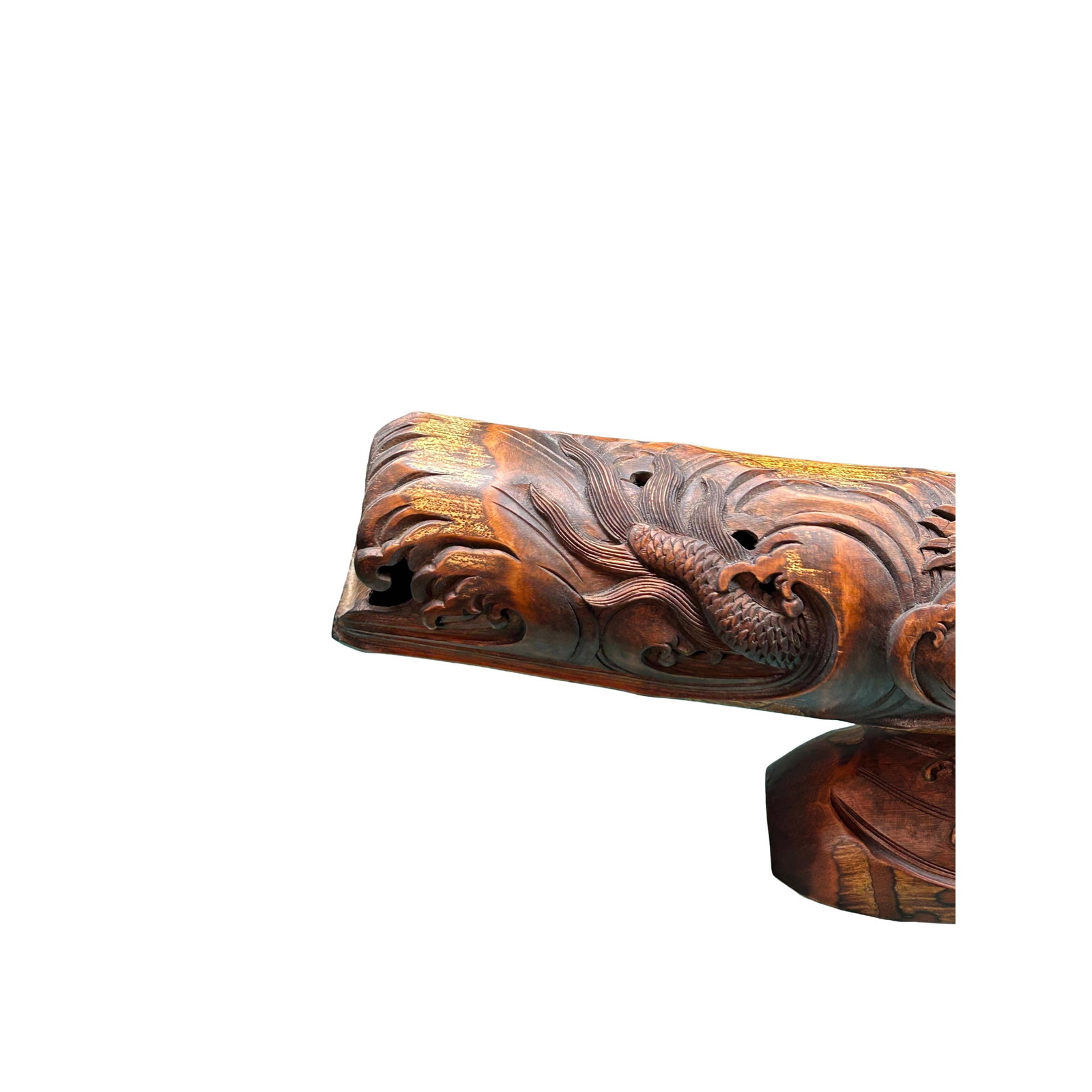 Vintage Chinese Bamboo Carved Dragon Theme Boat Shape Display Art Figure - 5