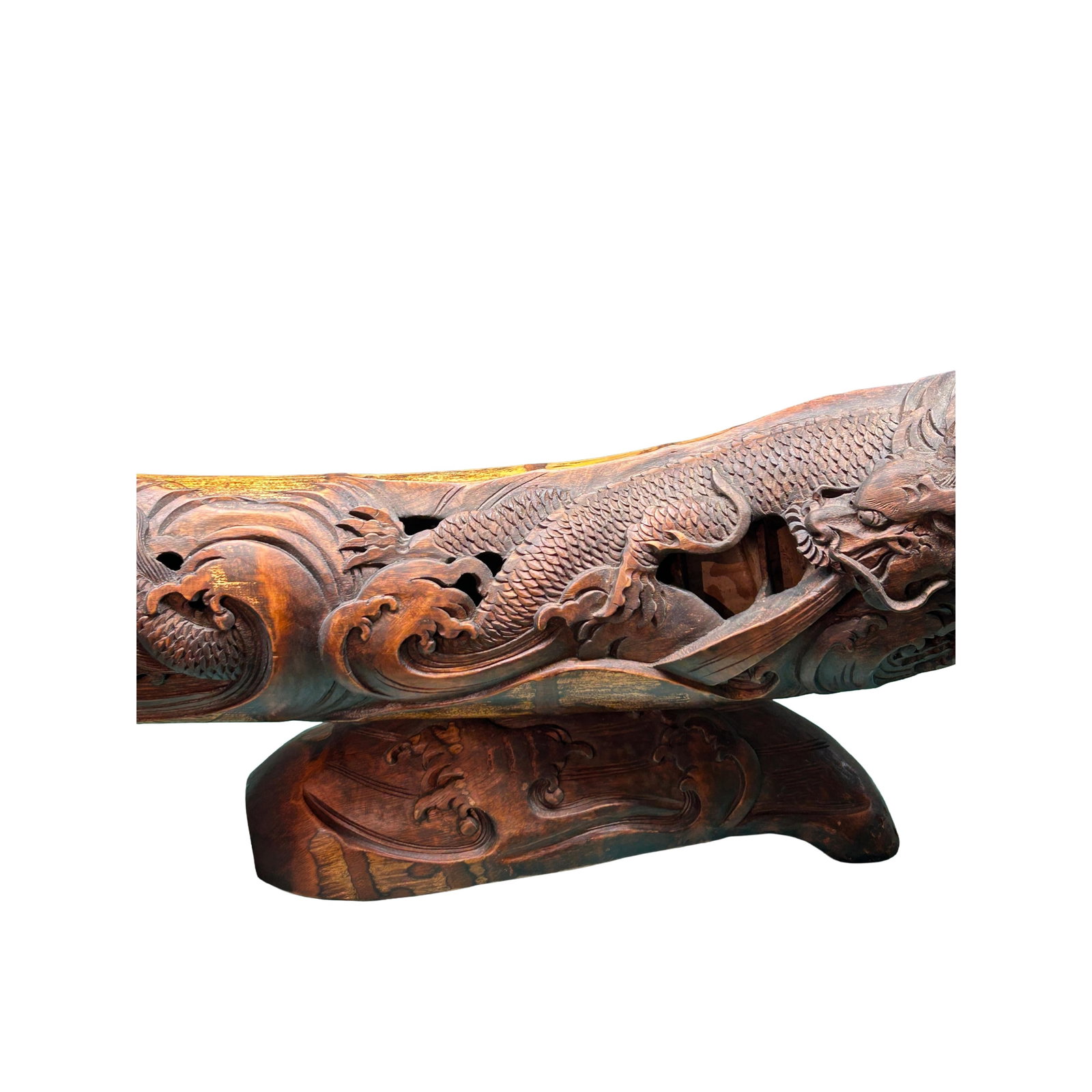Vintage Chinese Bamboo Carved Dragon Theme Boat Shape Display Art Figure - 6