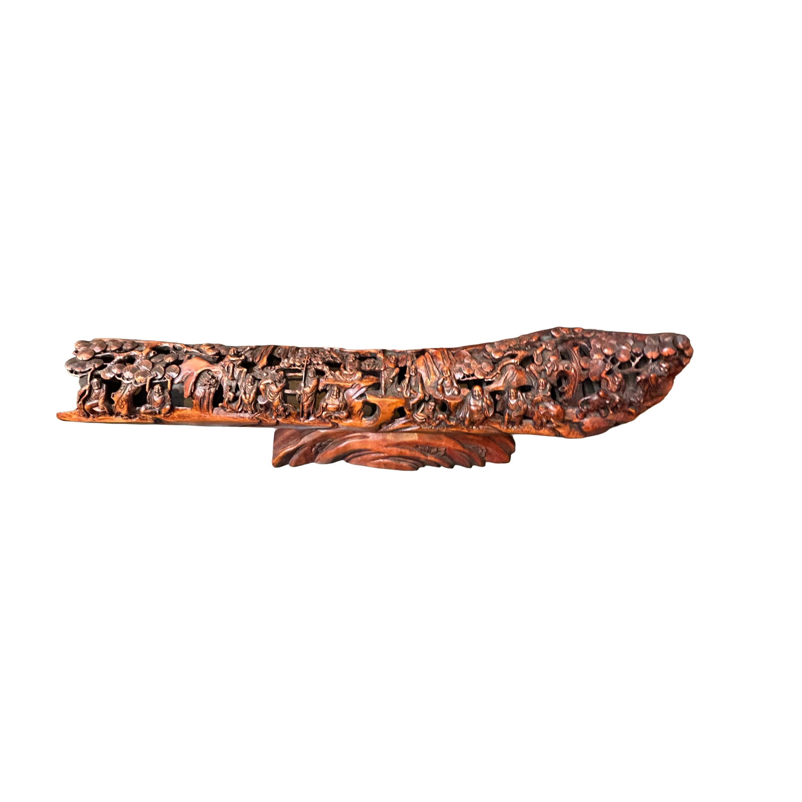 Vintage Bamboo Curved Boat Depicting the 18 Lohan Arhats Art Figure - 2
