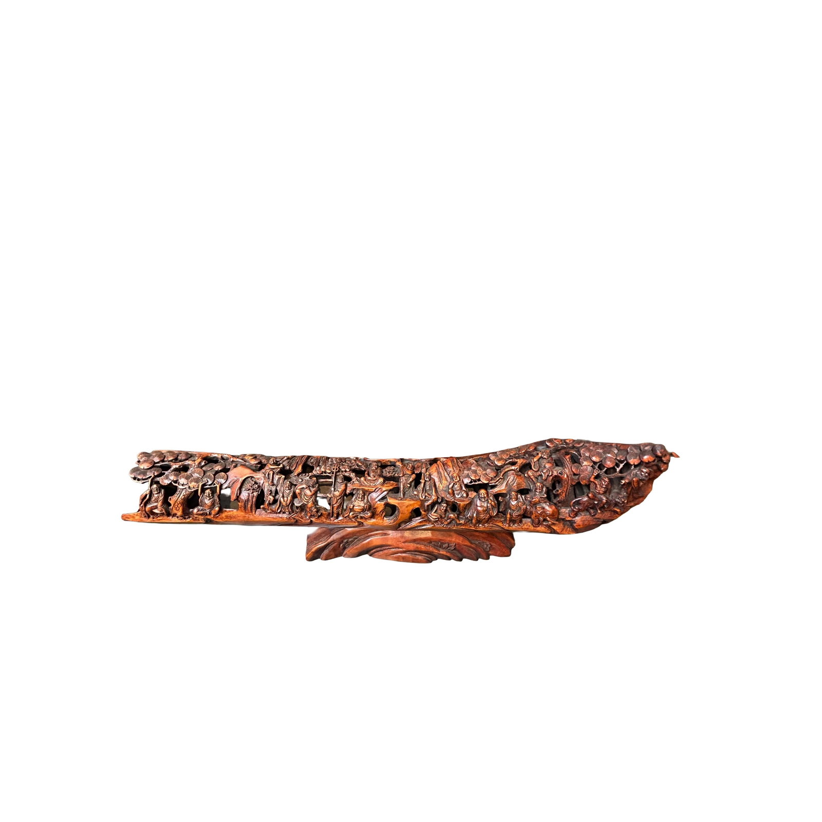 Vintage Bamboo Curved Boat Depicting the 18 Lohan Arhats Art Figure - 3
