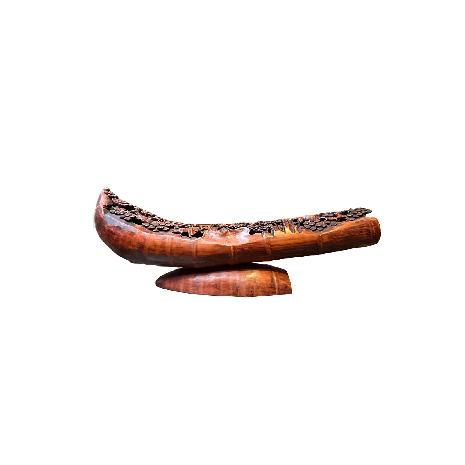 Vintage Bamboo Curved Boat Depicting the 18 Lohan Arhats Art Figure - 5