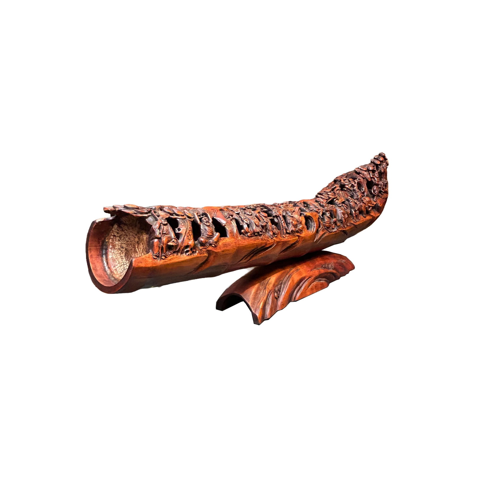 Vintage Bamboo Curved Boat Depicting the 18 Lohan Arhats Art Figure - 6