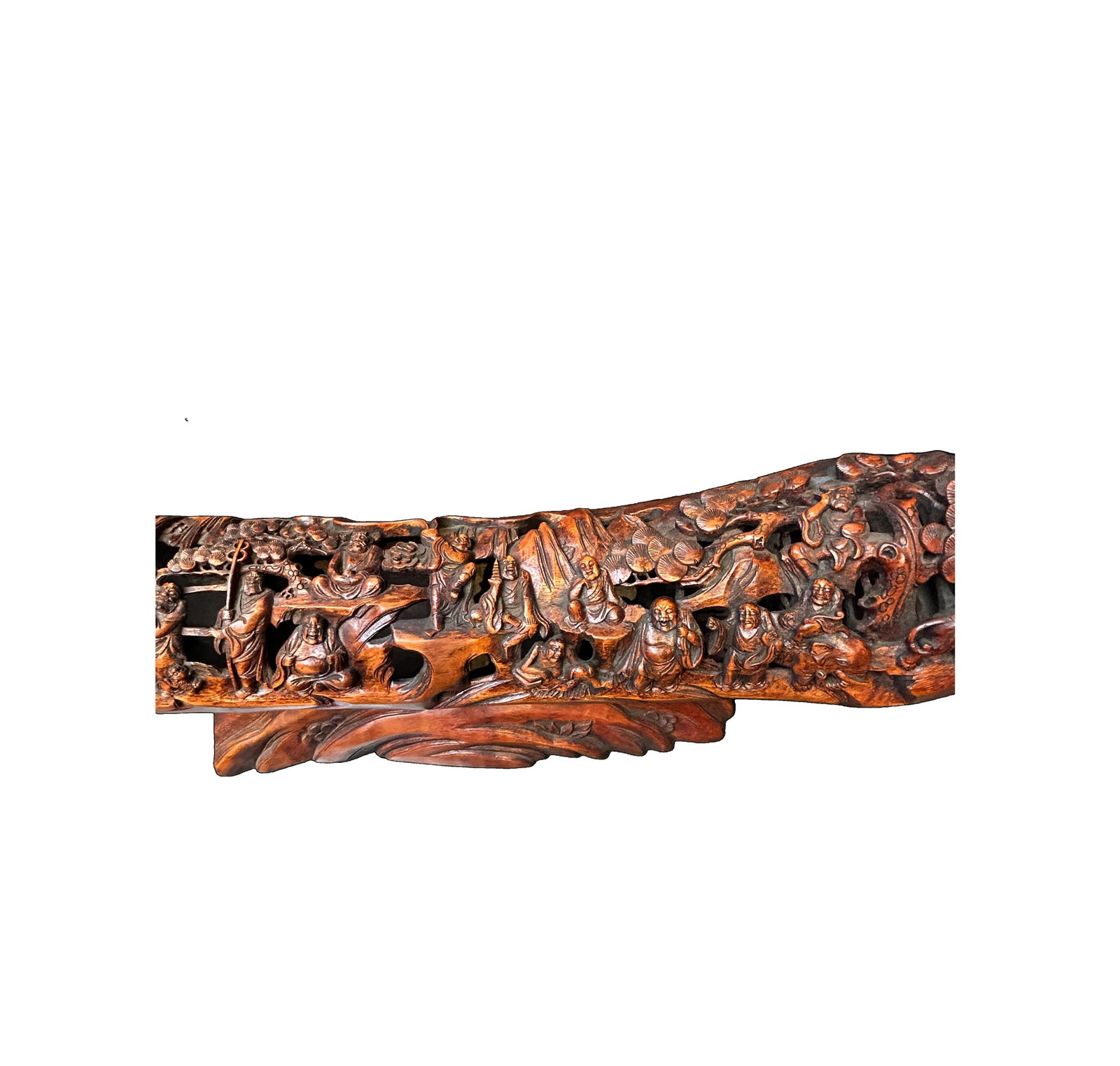 Vintage Bamboo Curved Boat Depicting the 18 Lohan Arhats Art Figure - 7