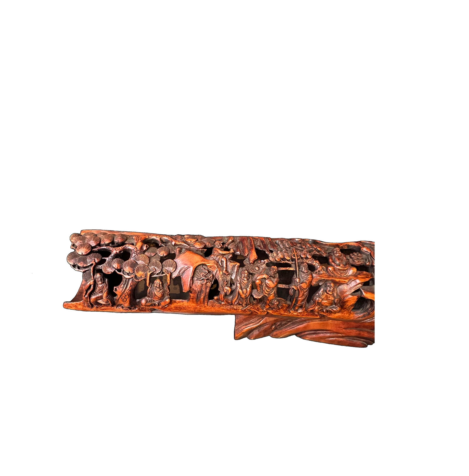 Vintage Bamboo Curved Boat Depicting the 18 Lohan Arhats Art Figure - 8