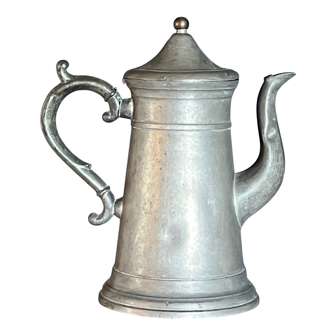 Antique j.b. Graves Troy Ny Pewter Lighthouse Coffee Pot, C. 1848, 12" Tall: This is an authentic mid-19th-century American Britannia ware (high-grade pewter) coffee pot in the desirable "Lighthouse" form. The base features a crisp, clear maker's mark for J.B. Graves of Troy,