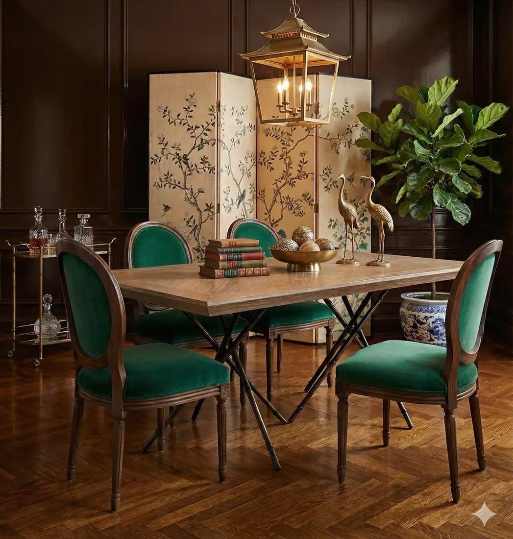 Gabby "Davenport" Cerused Mindi Wood Dining Table on Iron Faux Bamboo Base - 5