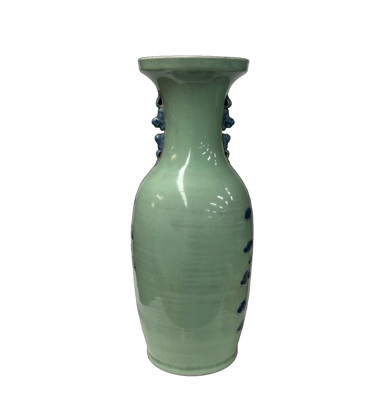 Pair Chinese Light Celadon Blue Kirin Graphic Tall Porcelain Art Vases - 11