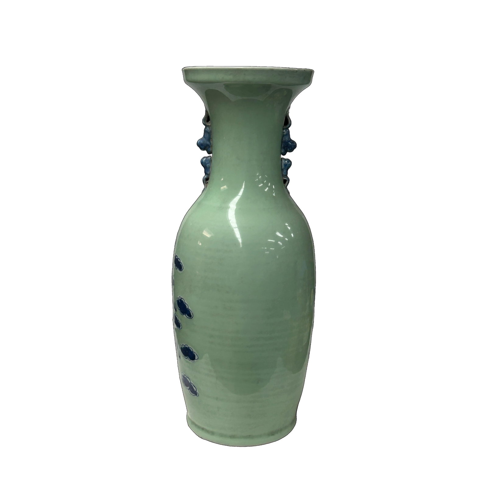 Pair Chinese Light Celadon Blue Kirin Graphic Tall Porcelain Art Vases - 12