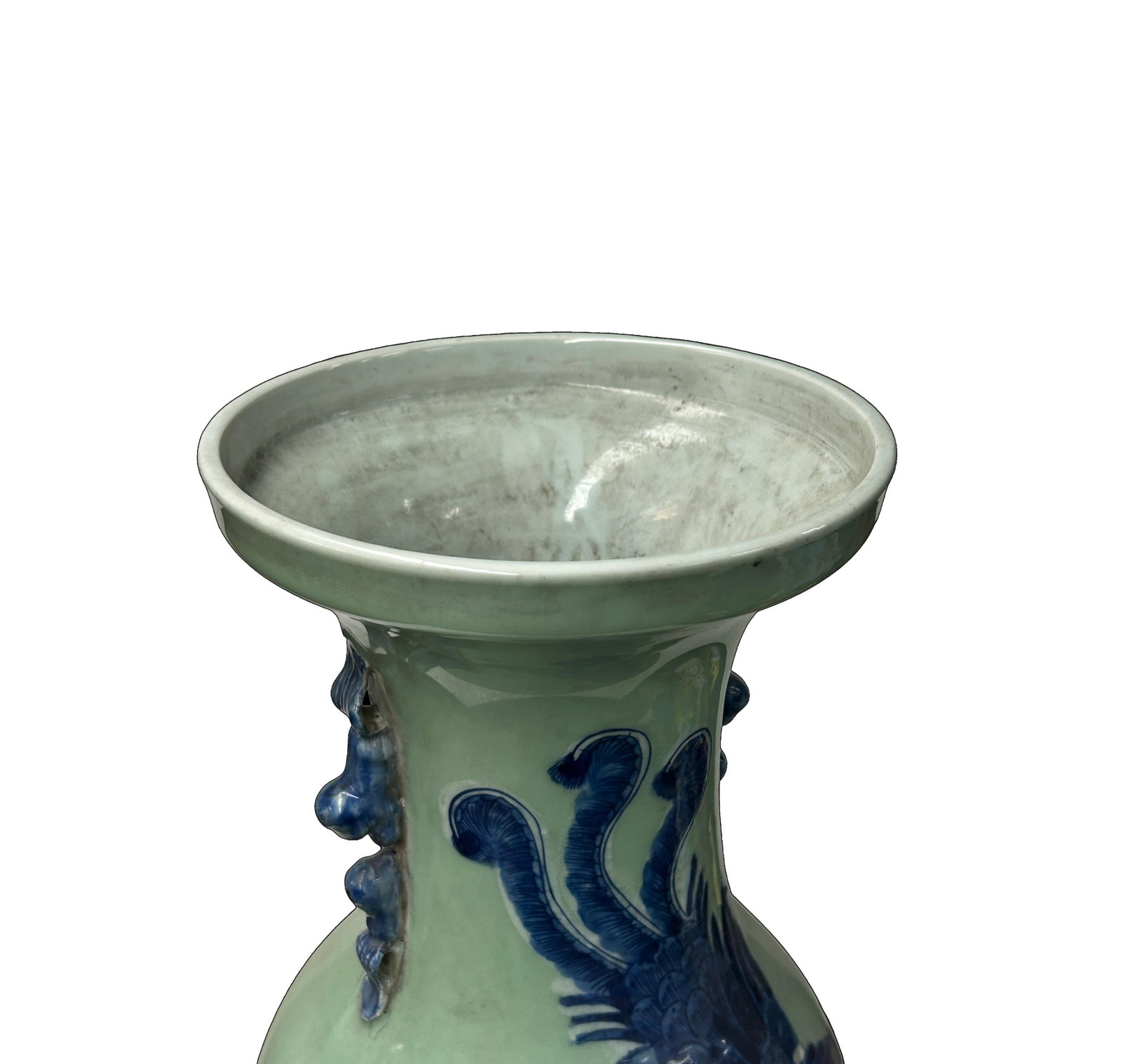 Pair Chinese Light Celadon Blue Kirin Graphic Tall Porcelain Art Vases - 14