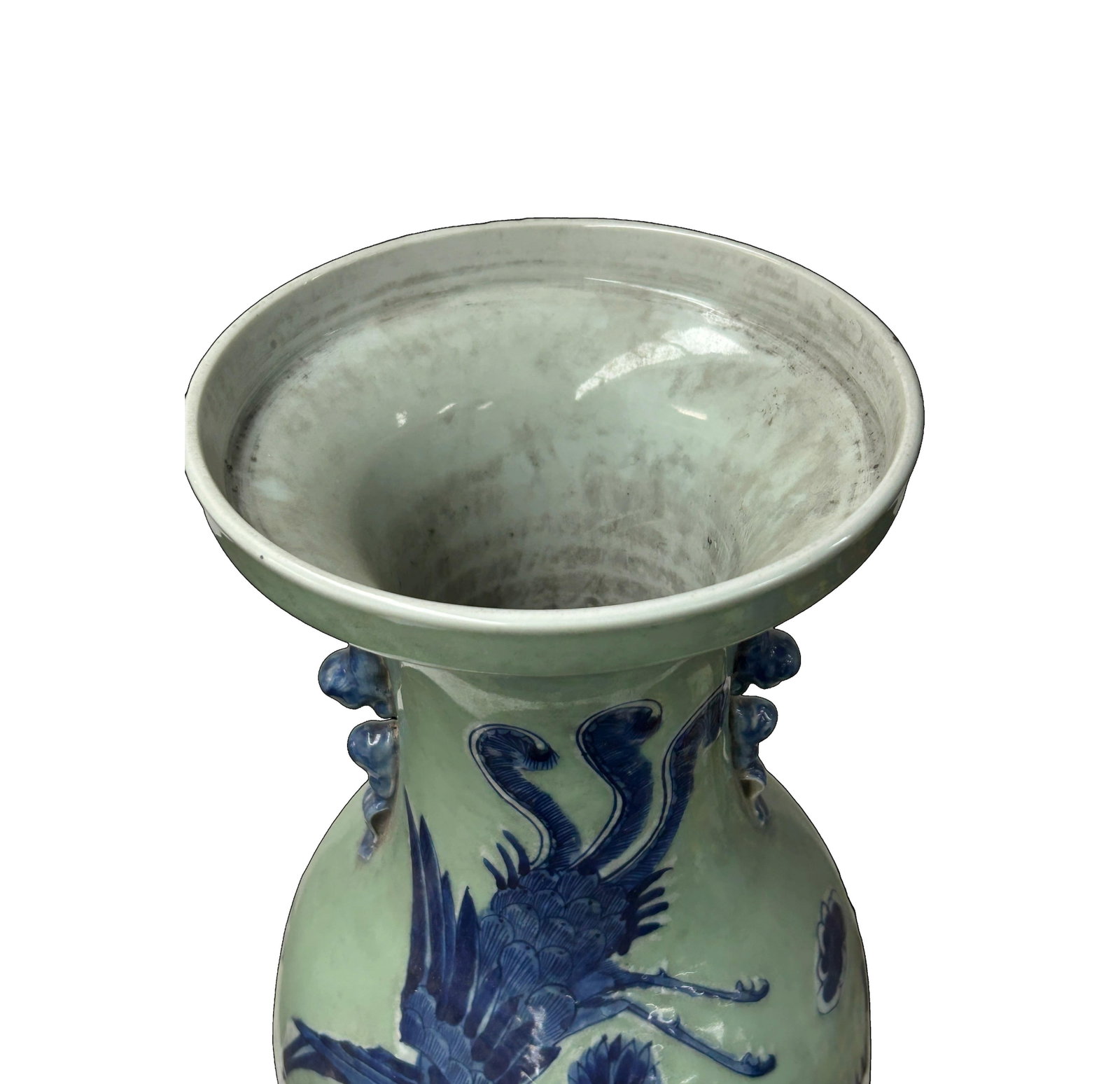 Pair Chinese Light Celadon Blue Kirin Graphic Tall Porcelain Art Vases - 4