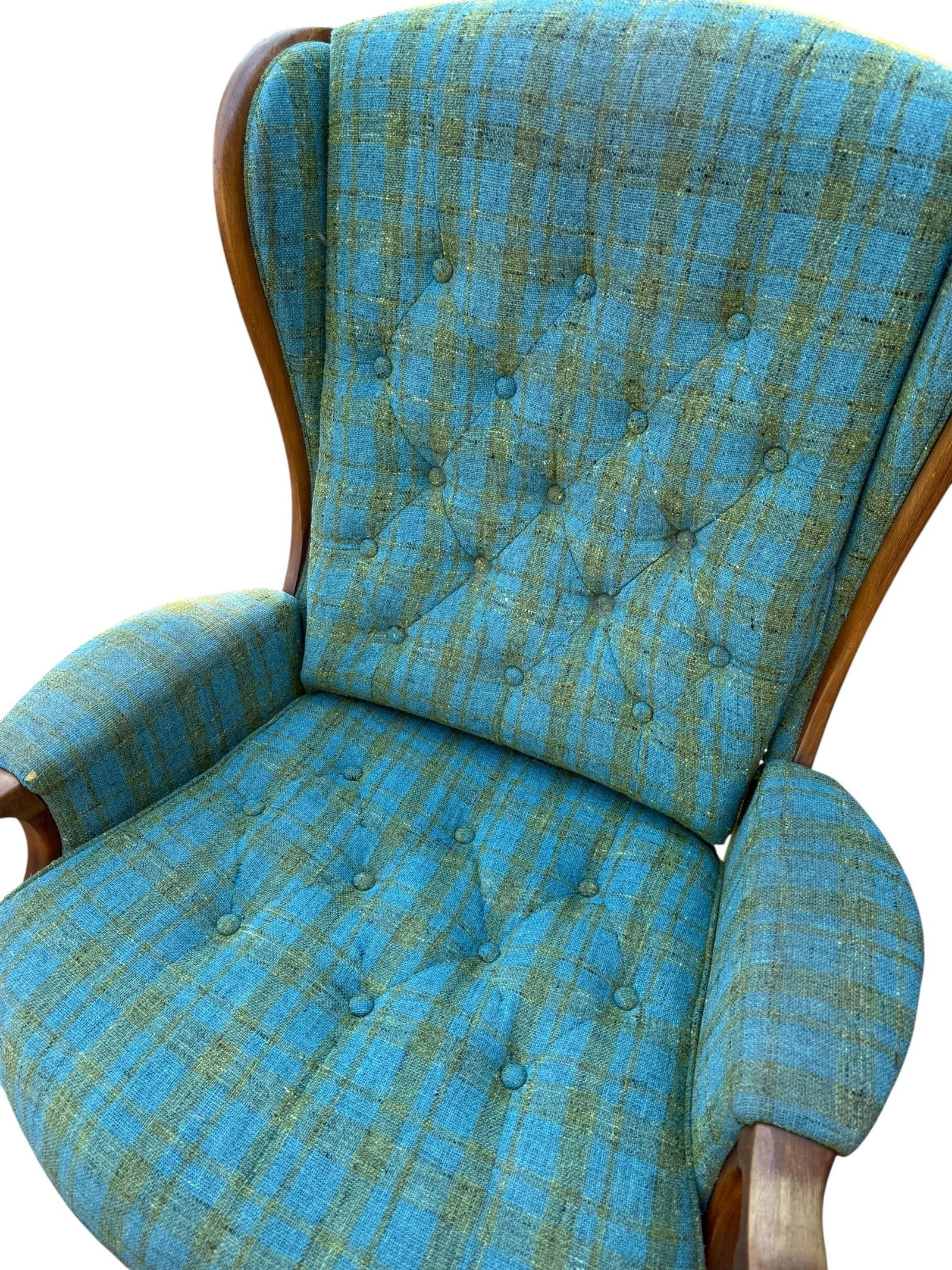 1960s Heywood-Wakefield Danish Modern Tufted Swivel Walnut Wingback Lounge Chair & Swivel Ottoman - 11