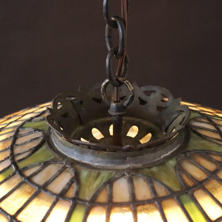 1910s Duffner & Kimberly Attr Arts & Crafts Leaded Stained Glass Hanging Light - 10