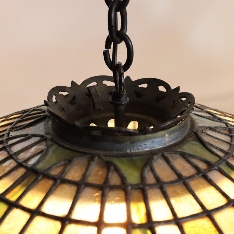 1910s Duffner & Kimberly Attr Arts & Crafts Leaded Stained Glass Hanging Light - 4