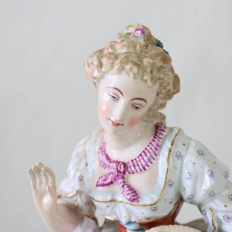 Pair of Large Meissen Style Porcelain Figures of Woman & Man Gardeners C1890 - 2