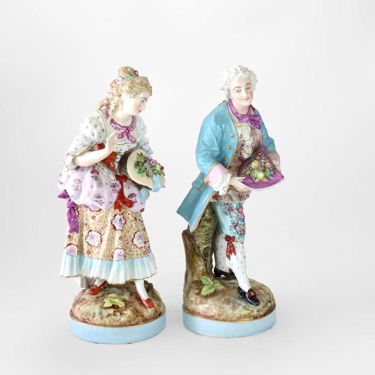 Pair of Large Meissen Style Porcelain Figures of Woman & Man Gardeners C1890 - 4