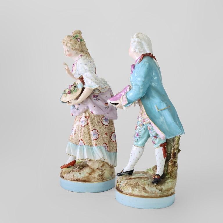 Pair of Large Meissen Style Porcelain Figures of Woman & Man Gardeners C1890 - 6