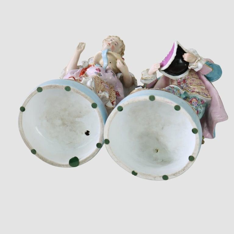 Pair of Large Meissen Style Porcelain Figures of Woman & Man Gardeners C1890 - 9
