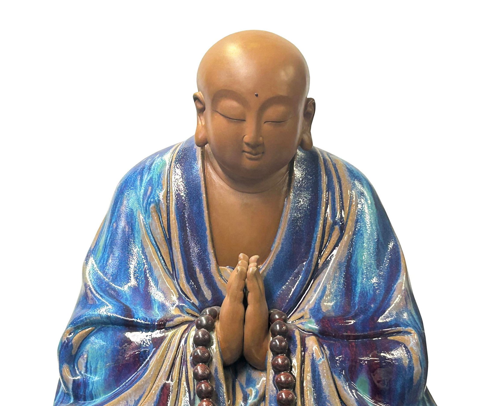 Fine Chinese Shiwan-Style Ceramic Luohan Amitabha in Deep Sea Glaze - 2