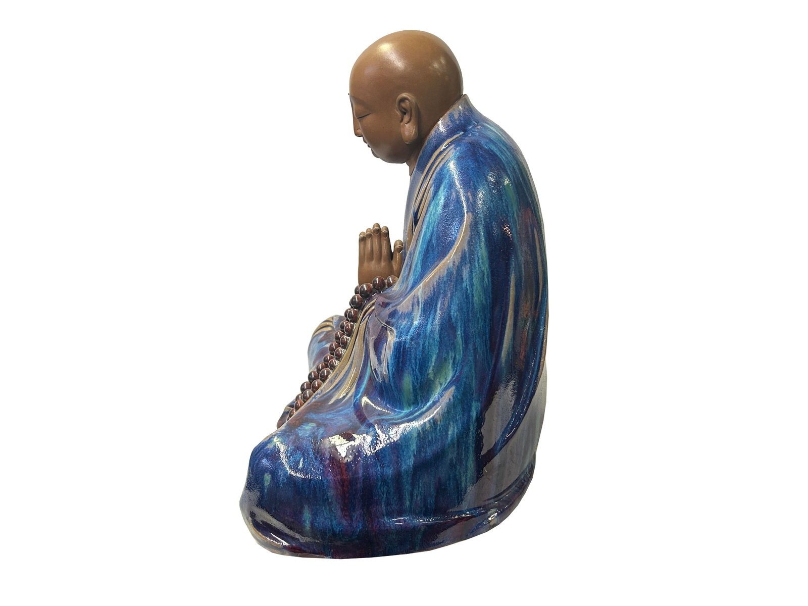 Fine Chinese Shiwan-Style Ceramic Luohan Amitabha in Deep Sea Glaze - 4