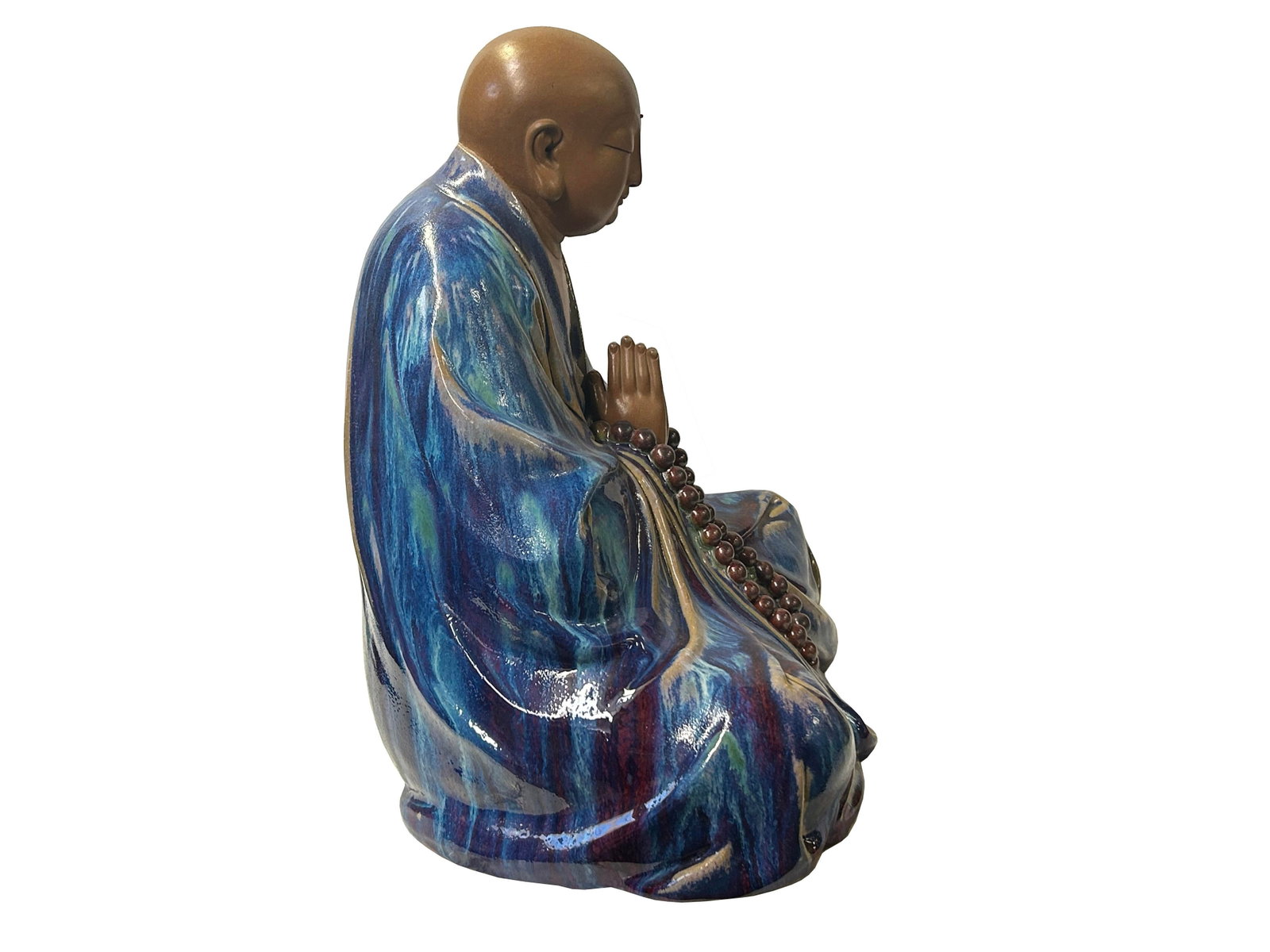 Fine Chinese Shiwan-Style Ceramic Luohan Amitabha in Deep Sea Glaze - 5