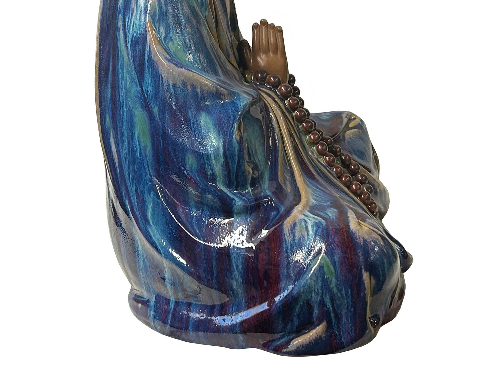 Fine Chinese Shiwan-Style Ceramic Luohan Amitabha in Deep Sea Glaze - 7