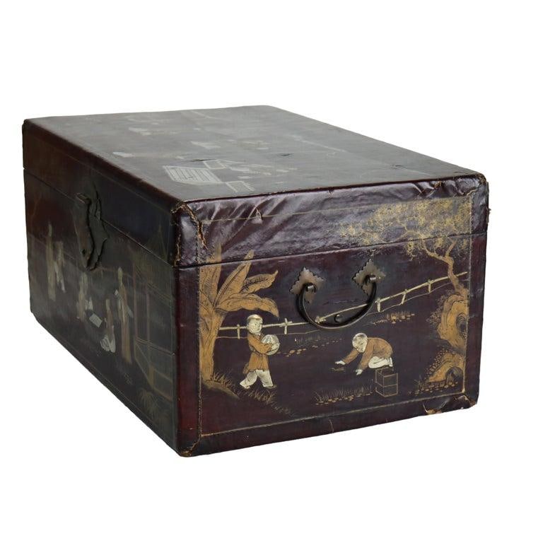 Antique Chinese Polychromed Chinoiserie Document Box C1890 - 5