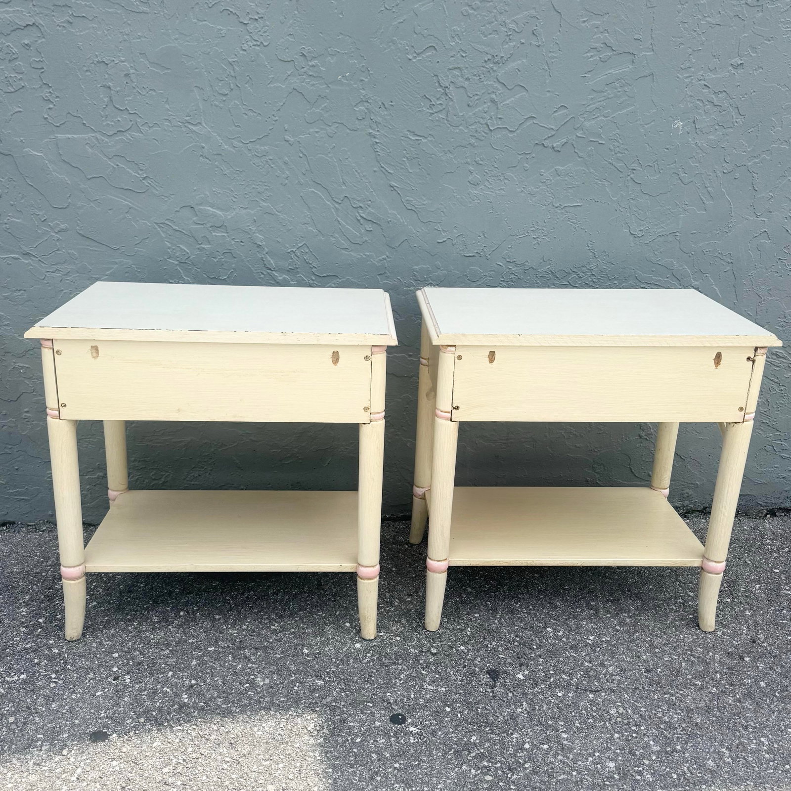 Vintage Coastal Faux Bamboo Cream and Pink Nightstands by Thomasville - A Pair - 4