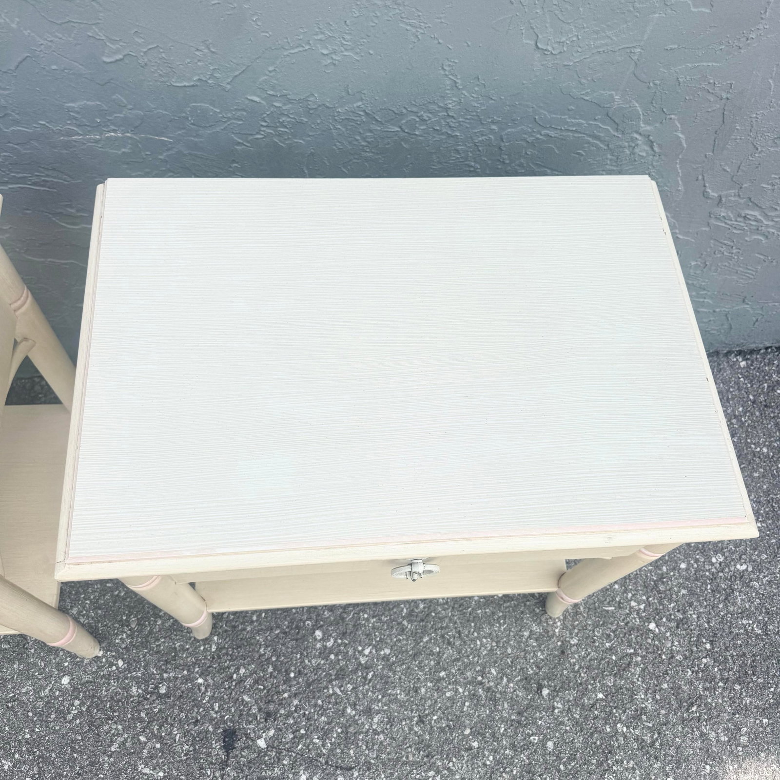 Vintage Coastal Faux Bamboo Cream and Pink Nightstands by Thomasville - A Pair - 6