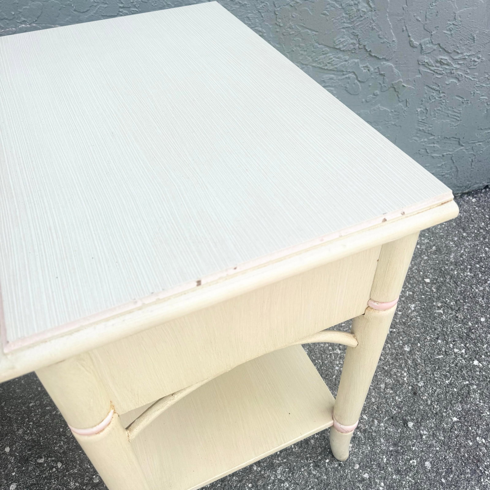 Vintage Coastal Faux Bamboo Cream and Pink Nightstands by Thomasville - A Pair - 9