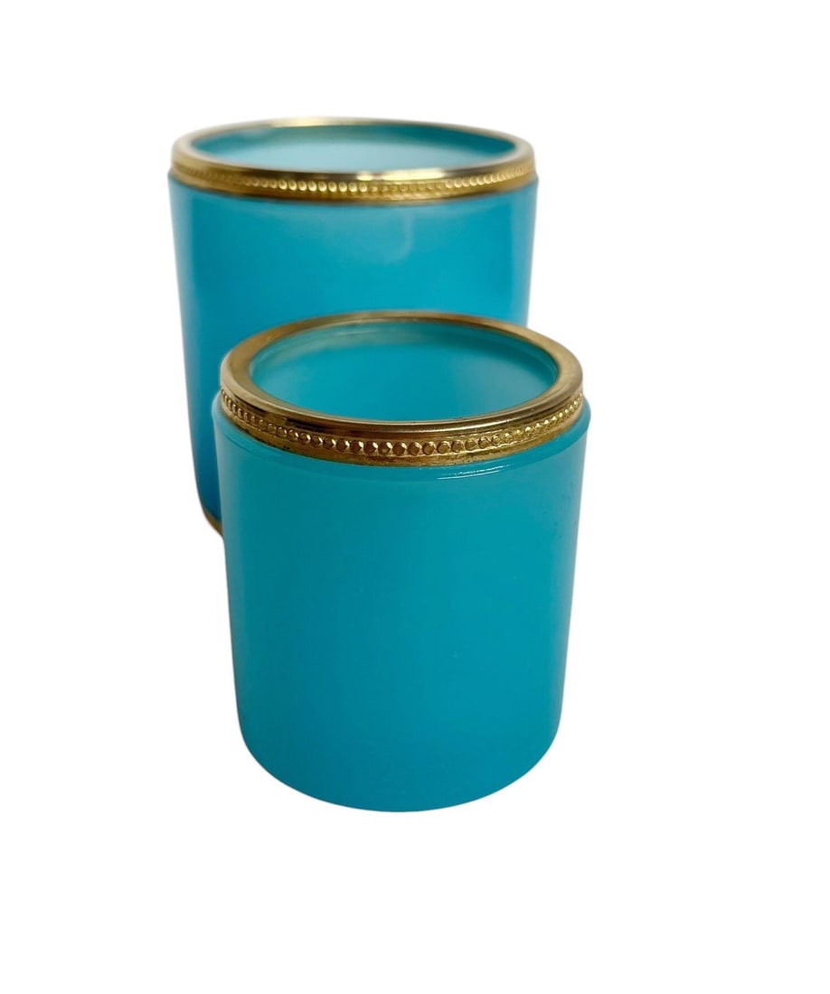 19th Century Italian Murano Blue Opaline Cups - A Pair - 2
