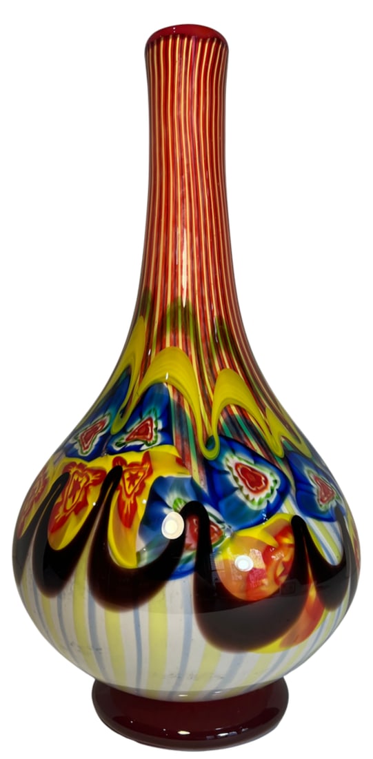 18 Inch Tall Mid-Century Murano Millefiori Polychrome Art Glass Vase - 11