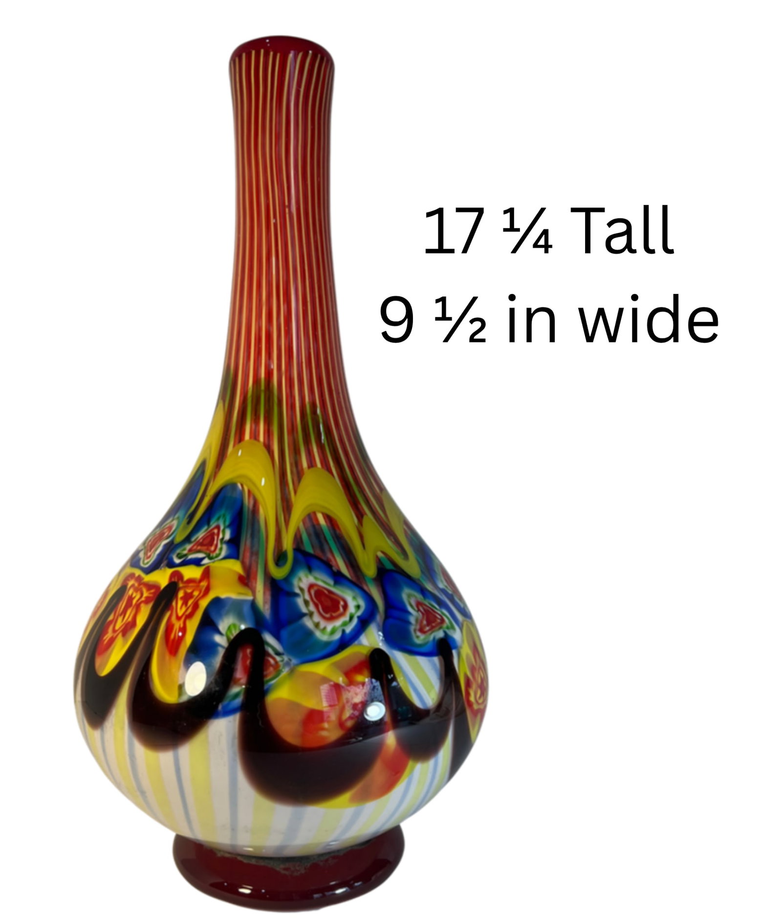 18 Inch Tall Mid-Century Murano Millefiori Polychrome Art Glass Vase - 16