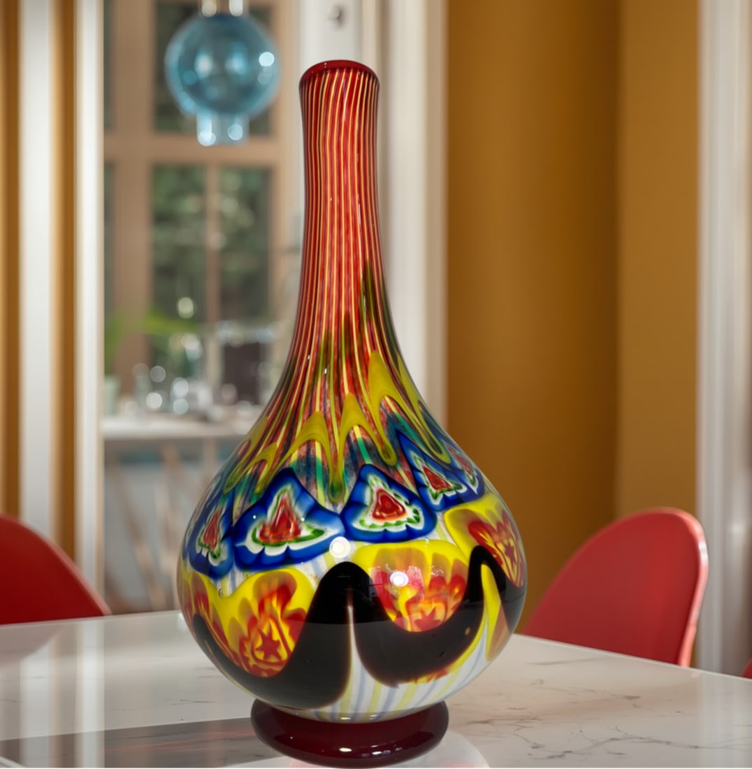 18 Inch Tall Mid-Century Murano Millefiori Polychrome Art Glass Vase - 5