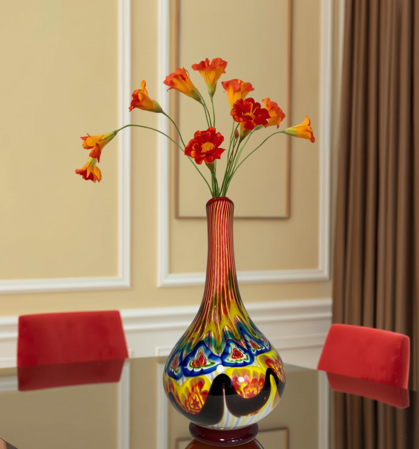 18 Inch Tall Mid-Century Murano Millefiori Polychrome Art Glass Vase - 6